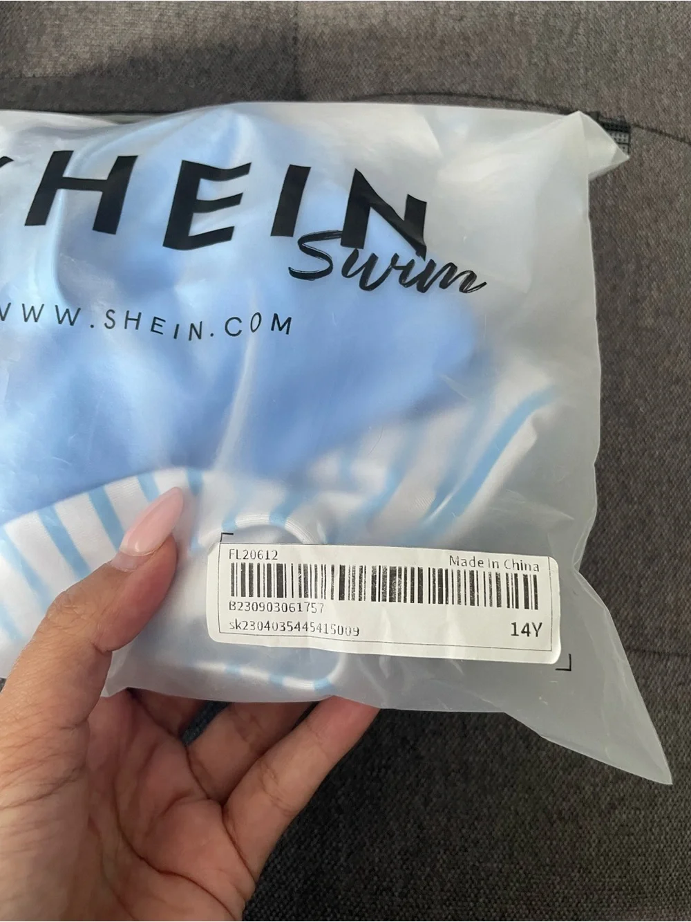 SHEIN Girls Blue & White Striped Ruffle Bikini Swimsuit Set | Size 14Y | NWT